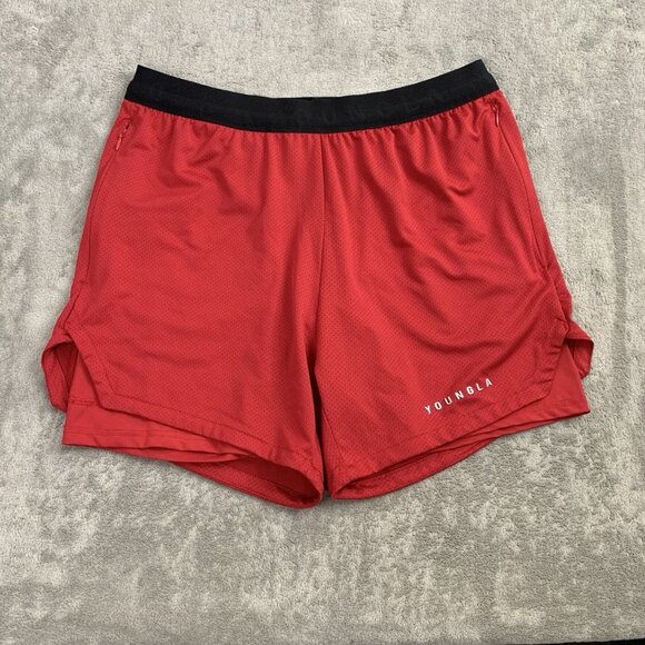 YoungLA Shorts Mens Medium Red Trilogy Compression Model 129 Workout Gym Lined - Picture 1 of 9